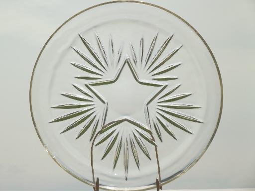 Federal star pattern vintage glass cake plate or round platter