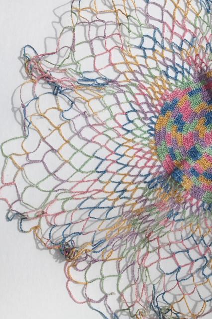  cotton lace crochet doilies lot, vintage pansies flower doily, rainbow thread doily