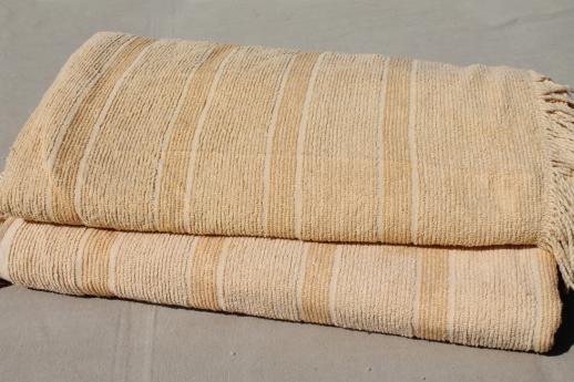  mid-century mod vintage cotton chenille bedspreads w/ retro gold stripes
