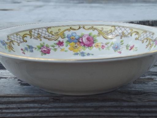 10 antique Homer Laughlin Georgian china fruit bowls, rose lattice