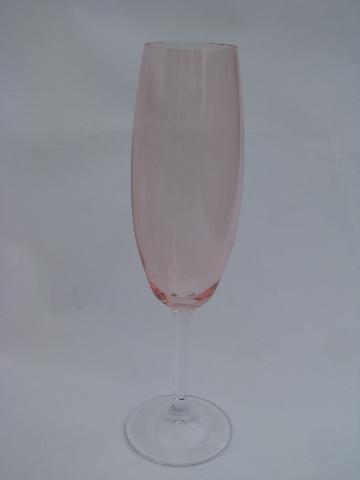 10 pink & clear glass champagne flutes, fluted champagnes glasses