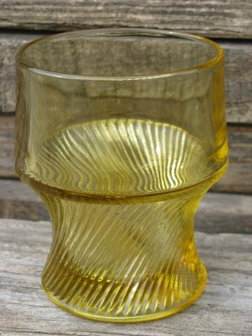 10 vintage tumblers, spiral rib grip glasses georgian amber gold glass