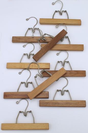 10 wood clamp hangers for linens or fabric, lot of vintage wooden hangers