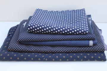 10 yards vintage cotton quilting fabric lot, tiny prints  dots on navy blue