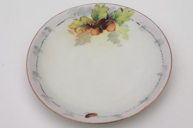 12 mismatched antique hand painted china plates, autumn summer harvest fruit & flowers