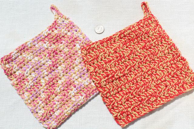 12 new hand knit crochet cotton kitchen pot holders w/ hanging loops