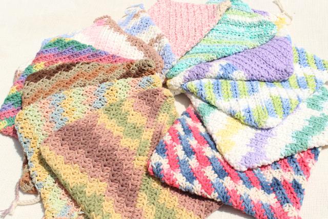 12 new hand knit crochet cotton washcloths, dish cloths or pot holders w/ double layer thickness