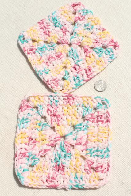 12 new hand knit crochet cotton washcloths, dish cloths or pot holders w/ hanging loops