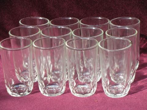 12 old jelly jar tumblers, vintage thumbprint pattern jelly glasses