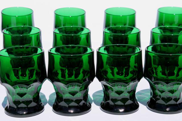 12 vintage Anchor Hocking forest green Georgian tumblers, drinking glasses mint in box