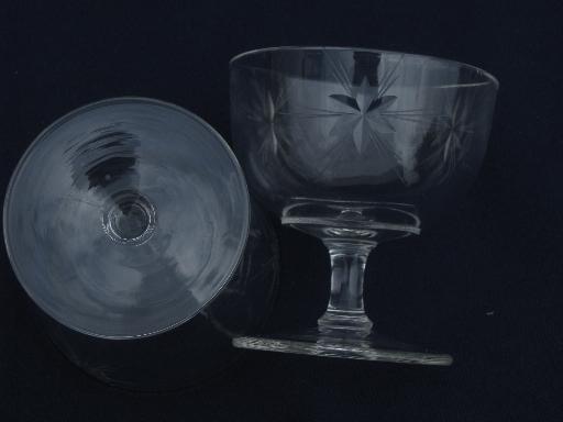 12 vintage wheel-cut glass sherbet dishes, five-pointed Star of Bethlehem