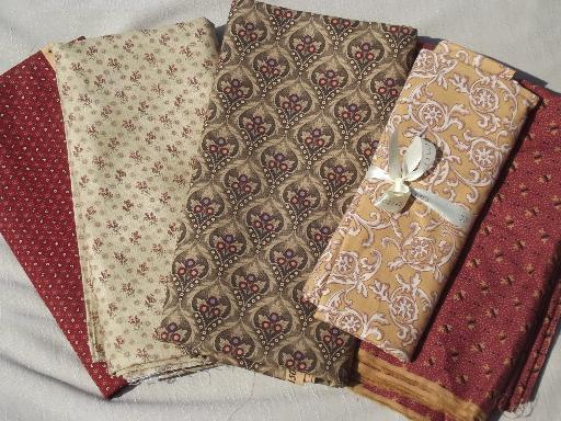 13 yds print cotton quilt fabric, quilting fabric lot  in shades of antique gold