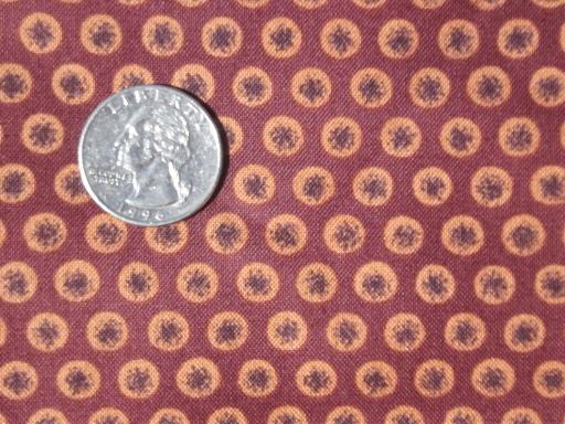 15 yds print cotton quilt fabric, brick red & brown quilting fabric lot 