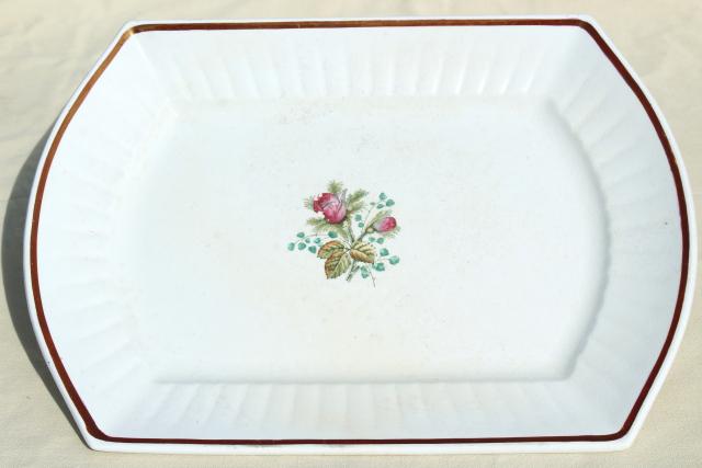 1800s antique ironstone platter or serving tray, moss rose china w/ copper luster