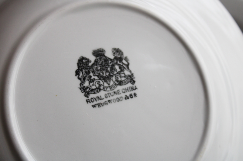 1800s vintage Wedgwood Royal Stone China plain heavy white ironstone soup bowls, antique set of 6
