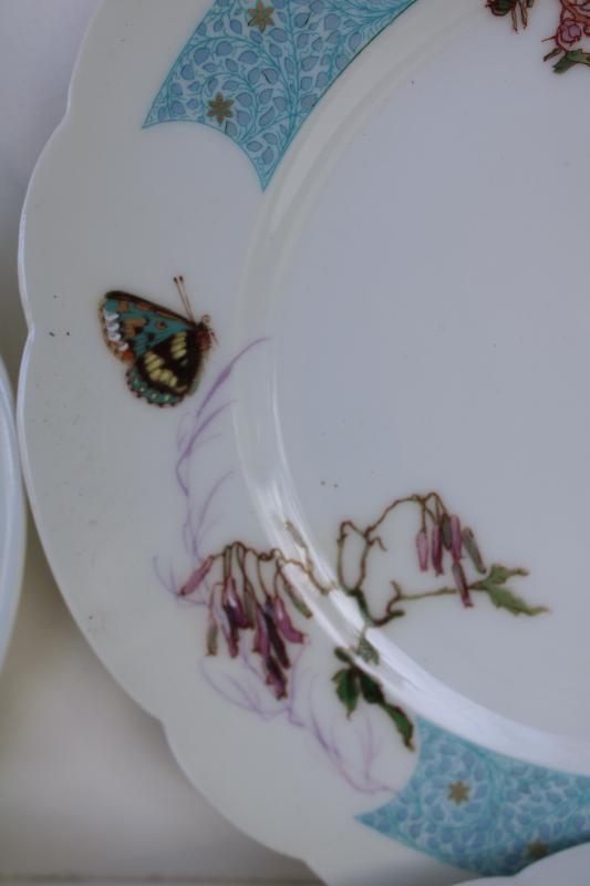 1870s 80s antique Haviland Limoges plates w/ butterflies, tiffany blue border