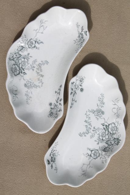 1880s 1890s antique English Staffordshire transferware china bone dishes or crescent side plates