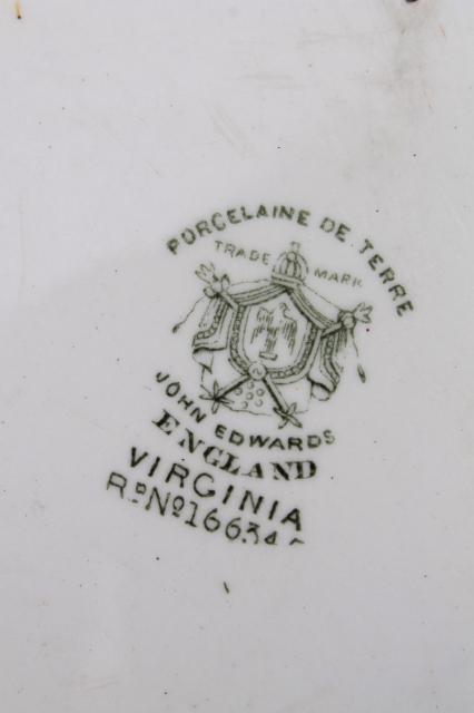 1880s antique English Staffordshire transferware platter, Virginia creeper vine