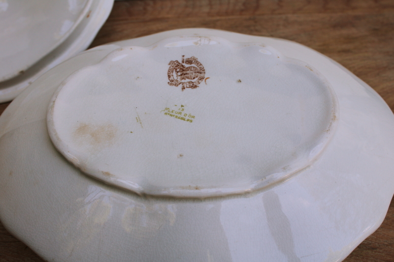 1890s antique WH Grindley England china serving bowl w/ cover, Fleur dOr flowers  leaves