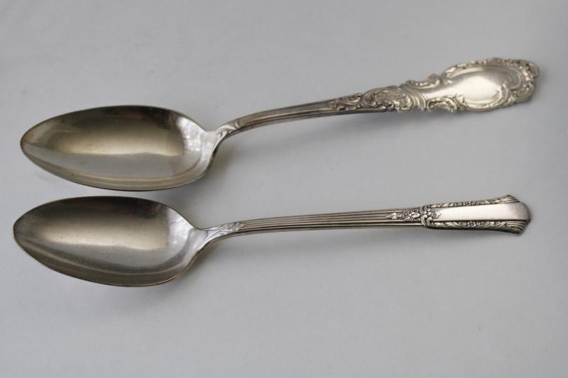1890s antique silver plate flatware, Rogers & Hamilton Aldine pattern, large Victorian soup spoons