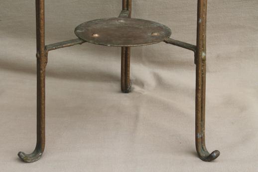 1890s vintage tall plant stand table w/ marble top, antique wrought iron fern stand