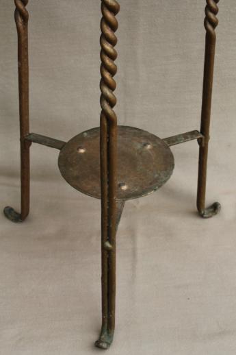 1890s vintage tall plant stand table w/ marble top, antique wrought iron fern stand