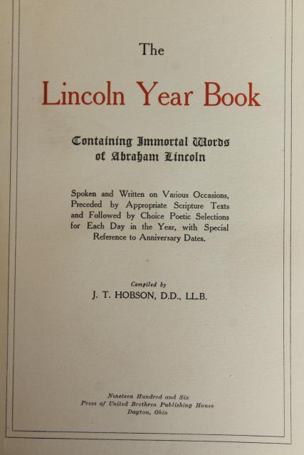 1906 book, quotes & speeches of Abraham Lincoln for all occasions year round