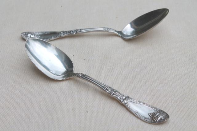 1908 LaVigne 1881 Rogers silver plate tea spoons, La Vigne grapes vintage silverplate flatware