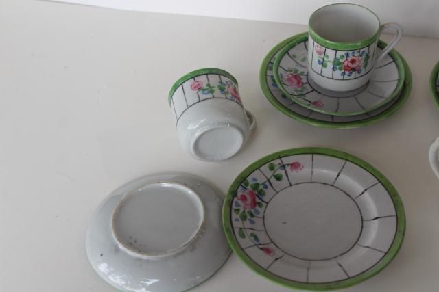 1920s 1930s vintage Japan hand painted china garden party tea set, roses & jadite green