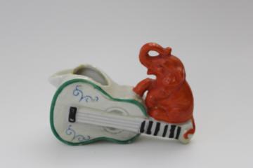 1920s 30s vintage Japan hand painted china ashtray, jazz age lucky red elephant  ukelele