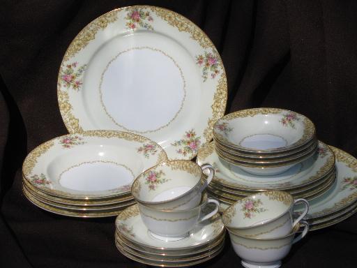 1920s 30s vintage Noritake Ashford hand-painted china dishes set for 4
