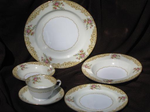 1920s 30s vintage Noritake Ashford hand-painted china dishes set for 4