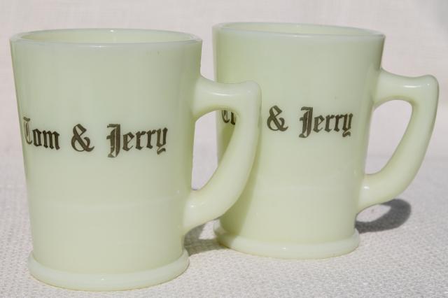 1920s 30s vintage custard glass punch cups, McKee seville yellow glass Tom & Jerry mugs