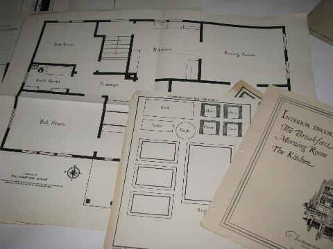 1920s interior architectural design set, scale map layouts for furniture & rooms