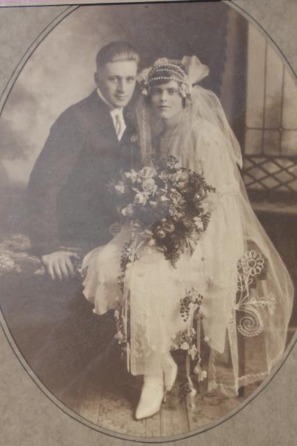 1920s or early 30s vintage photo, wedding picture flapper era bride & groom