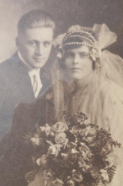 1920s or early 30s vintage photo, wedding picture flapper era bride & groom