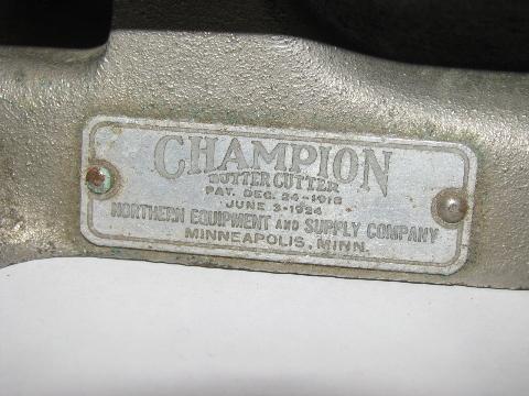 1920s vintage Champion butter pat cutter, heavy duty steel slicer, antique kitchen tool