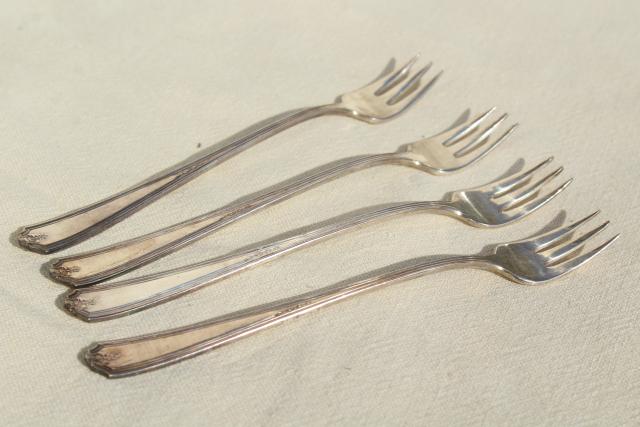1920s vintage Gorham Vanity Fair silver plate flatware, tiny cocktail forks
