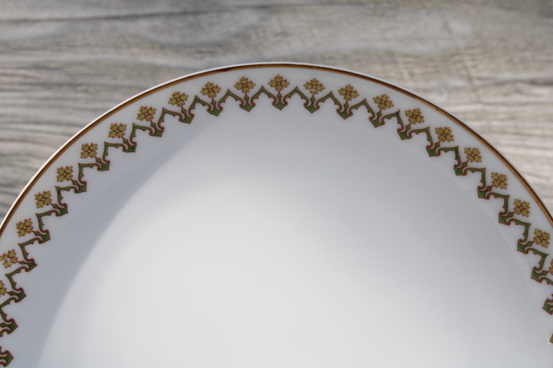 1920s vintage Haviland Limoges china salad plates, art nouveau William Morris style floral border