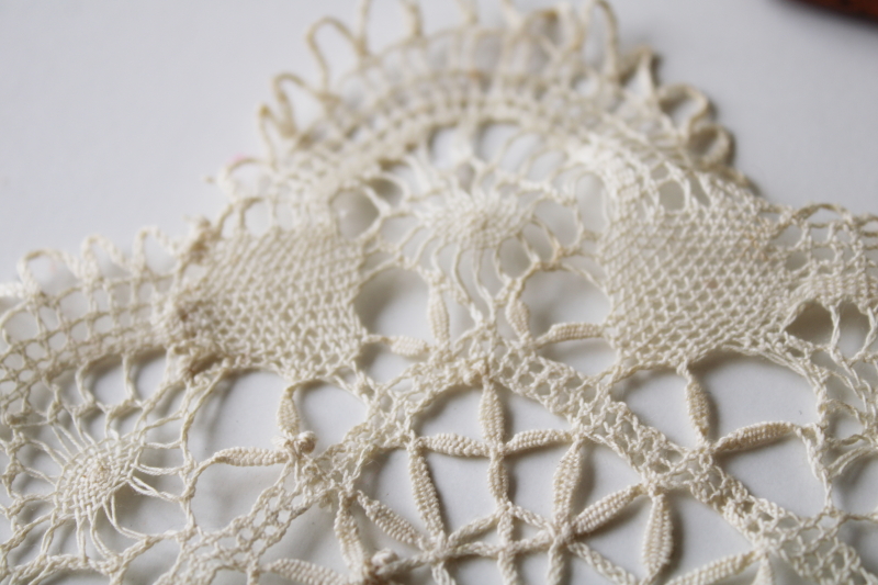 1920s vintage cobweb fine cotton lace doilies lot, antique machine lace shabby chic