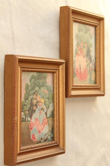 1930s 40s vintage Gone With The Wind style prints in tiny gold wood frames