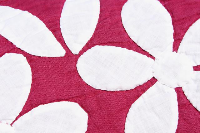 1930s 40s vintage applique flowers cotton quilt, pink dogwood pattern