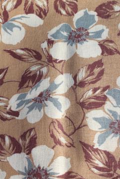 1930s 40s vintage cotton feed sack fabric, apple blossom print in brown & white