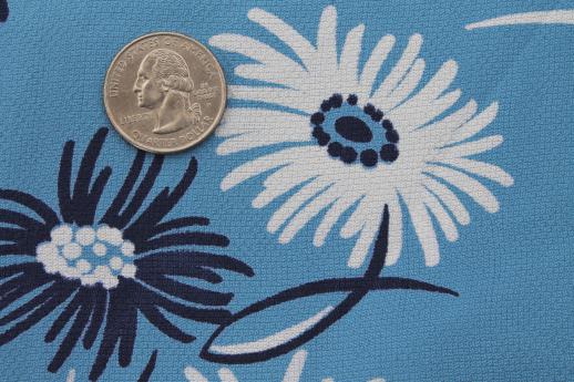 1930s 40s vintage rayon crepe fabric, navy & white daisy floral on blue