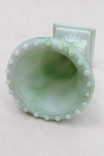 1930s Vogue glass novelty toothpick vase in jade green & milk white slag glass