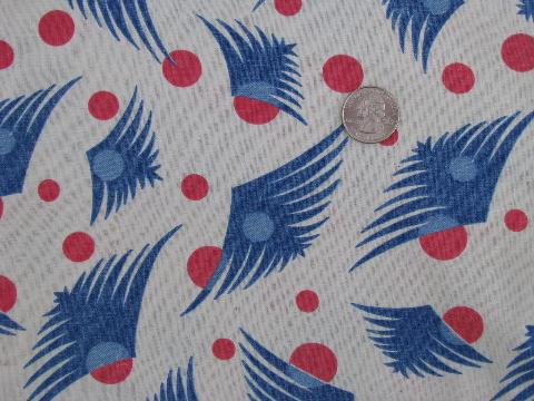 1930's deco feathers print cotton feedsack fabric