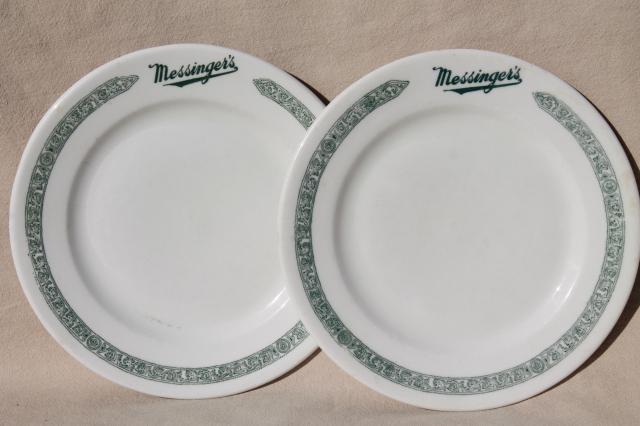 1930s gangster vintage Chicago restaurant china plates, Messinger's lunch counter