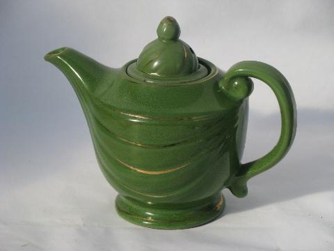 1930s jade green genie lamp teapot, vintage USA pottery tea pot