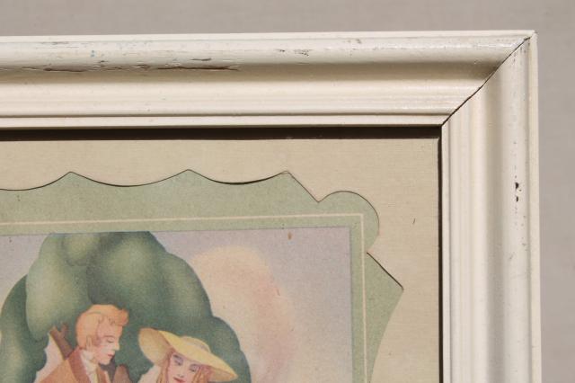 1930s or 40 vintage framed pictures, Gone With The Wind romantic prints in pastel colors