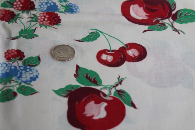 1930s or 40s fruit print cotton fabric, cherries, apples, berries & strawberries